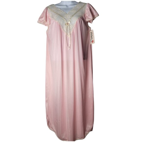 NWT Vintage Velrose Nightgown Small Pink Nylon Lace Trim Made in USA 1960s 70s - Picture 1 of 10